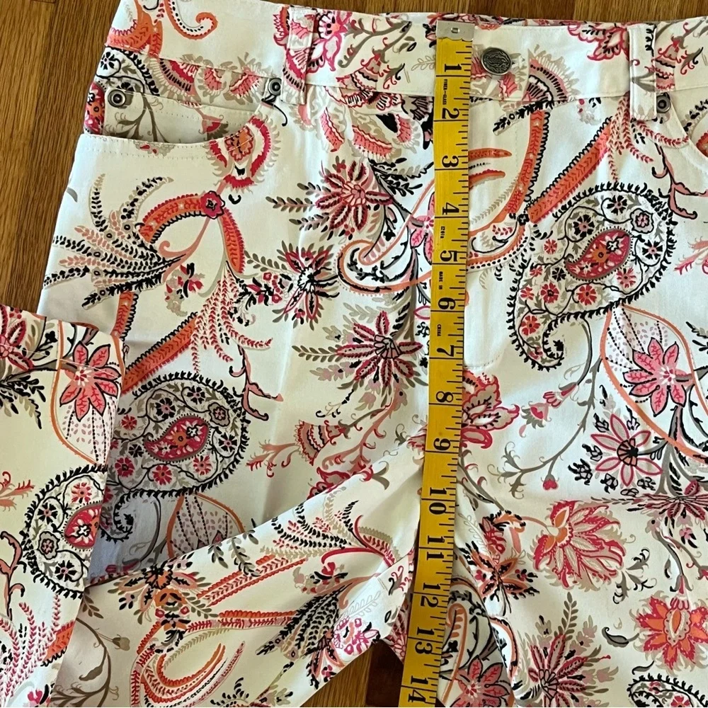 Rafaella Women's Stretch Paisley Floral Cropped Capris Pants - Red, Pink,Orange - Picture 12 of 13